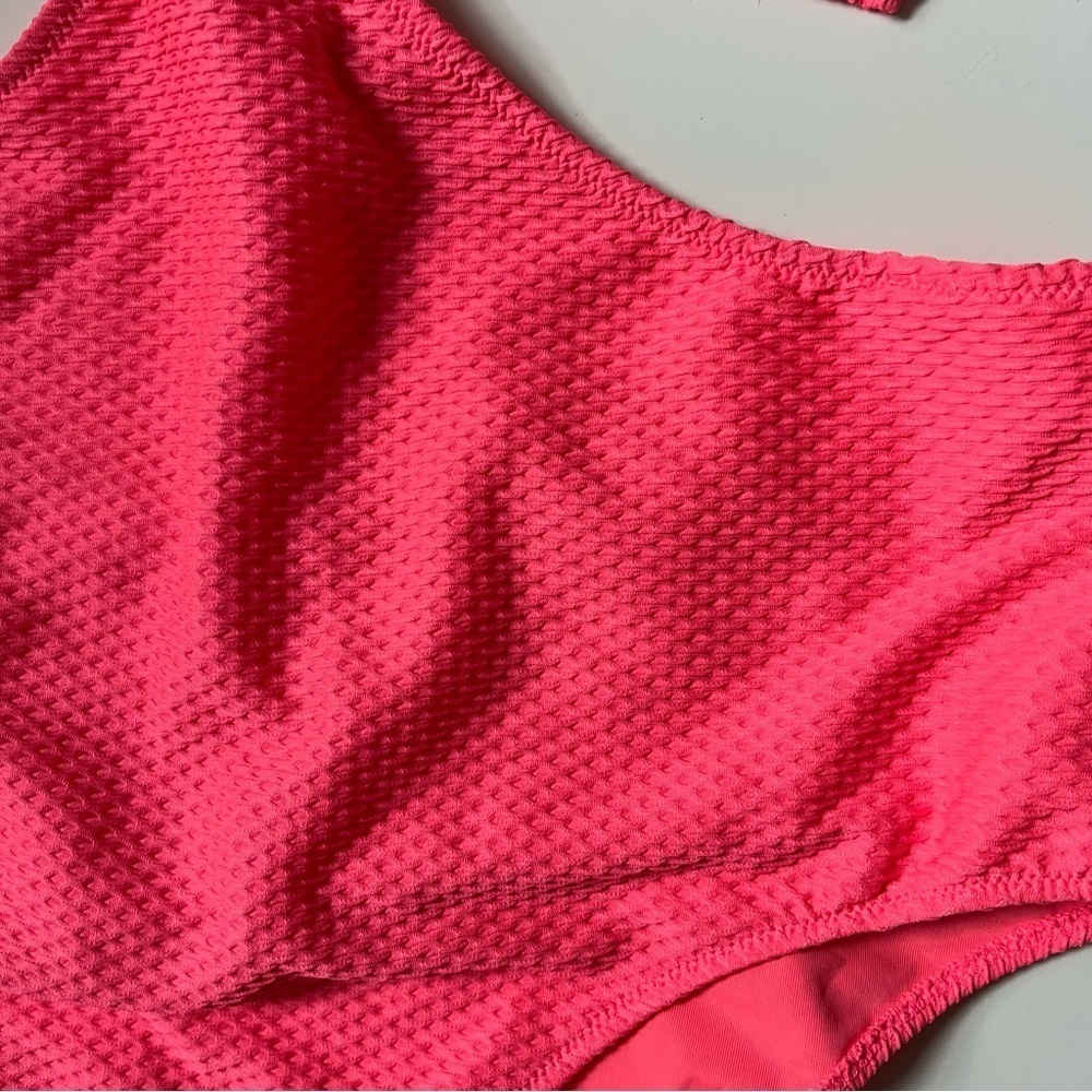 Aerie Jacquard Cut Out String One Piece Swimsuit NWT Coral Sun - Picture 9 of 11